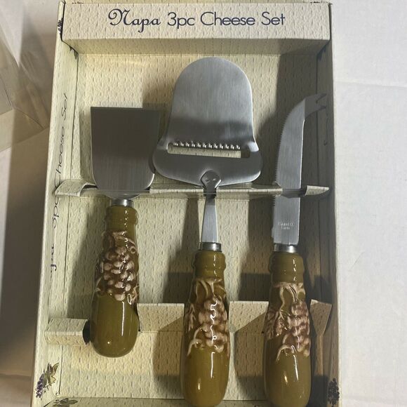 Napa Tuscany Vineyard 3pc Cheese Set Stainless Steel with Ceramic Handles - Picture 6 of 8